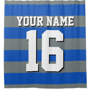 Sapphire Blue Charcoal Sports Jersey Preppy Stripe Shower Curtain