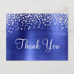 Sapphire Blue Foil Diamond Confetti Thank You Postcard