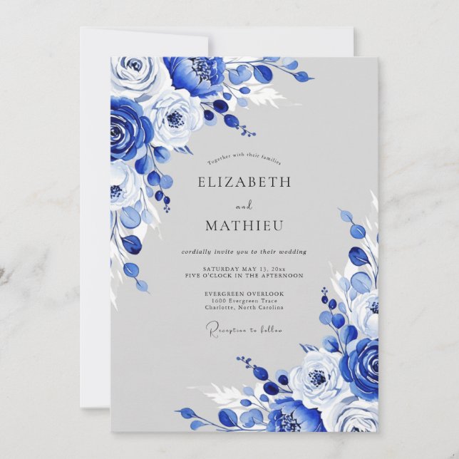 Sapphire Blue Frosty Winter Wedding Invitation (Front)