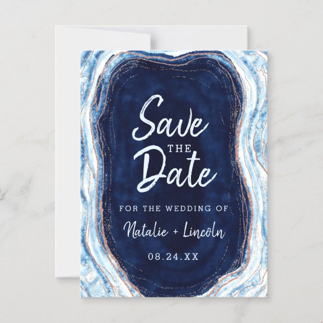 Sapphire Blue Geode Slice Wedding Save the Date Magnetic Invitation (Front)