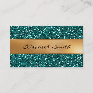 Sapphire Blue Glitter, Faux Gold Foil Business Card