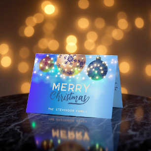 Sapphire Blue Gold Ornament Family Christmas Card