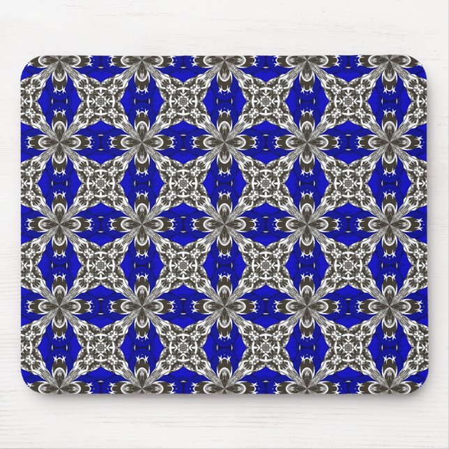 Sapphire Blue Grey and White Repeat Tile Pattern Mouse Pad (Front)