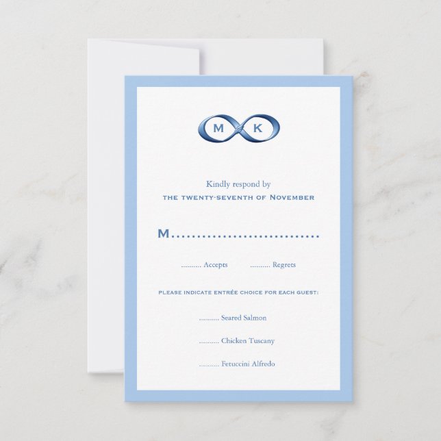 Sapphire Blue Infinity Hand Clasp Wedding RSVP Car Card (Front)
