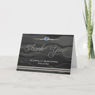 Sapphire Blue Joint Birthday Black Silk Photo Thank You Card