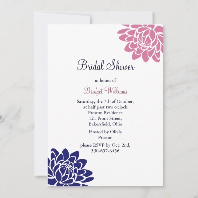 Sapphire Blue Lotus Flower Bridal Shower Invitation (Front)