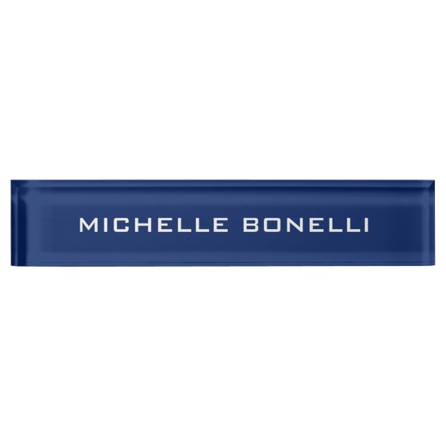 Sapphire Blue Minimalist Plain Legible Modern Nameplate (Front)