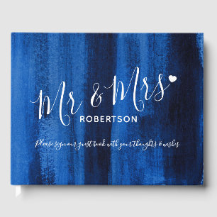 Sapphire blue modern art custom wedding guest book