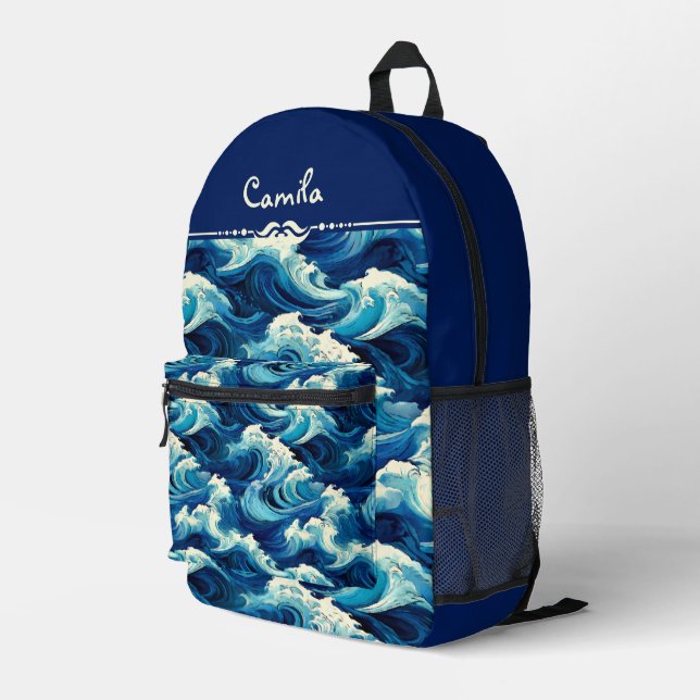 Sapphire Blue Ocean Printed Backpack (Back Corner Right)