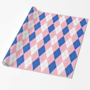 Sapphire Blue Pink Dk Grey Wht XL Argyle Wrapping Paper