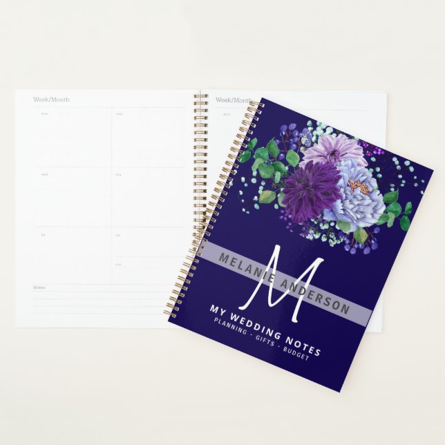 Sapphire Blue Purple Flowers Wedding Planning Planner (Display)