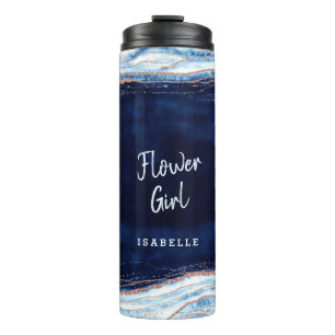 Sapphire Blue Rose Gold Geode Agate Flower Girl Thermal Tumbler