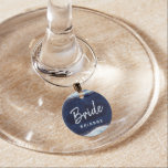 Sapphire Blue Rose Gold Geode Bride Personalised Wine Charm<br><div class="desc">Sapphire Blue Rose Gold Geode Agate Marble, With Sparkling Rose Gold foil accents, and Modern trendy brushed script font. Royal Blue, Dark Navy, and white stone look, is luxurious and modern for your wedding - Personalised Bride Monogrammed Wine Glass Charm! ~ Check my shop to see the entire wedding suite...</div>