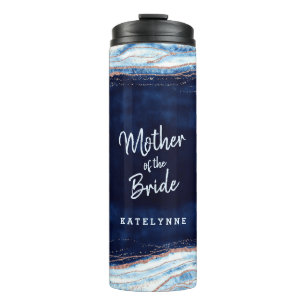 Sapphire Blue Rose Gold Geode Mother of the Bride Thermal Tumbler