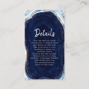 Sapphire Blue Rose Gold Geode Rock Wedding Details Enclosure Card