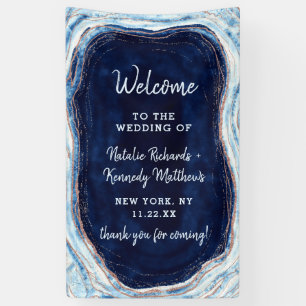 Sapphire Blue Rose Gold Geode Rock Wedding Welcome Banner