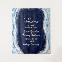 Sapphire Blue Rose Gold Geode Rock Wedding Welcome