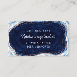 Sapphire Blue Rose Gold Geode Shower Gift Registry Enclosure Card