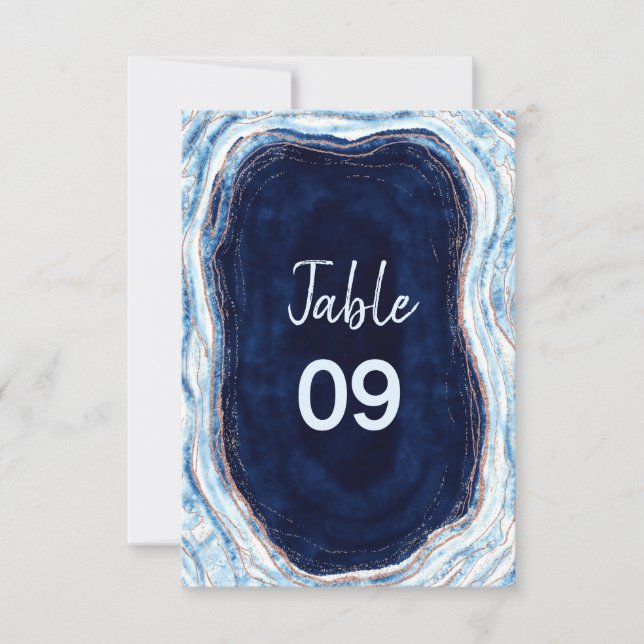 Sapphire Blue Rose Gold Wedding Table Numbers (Front)