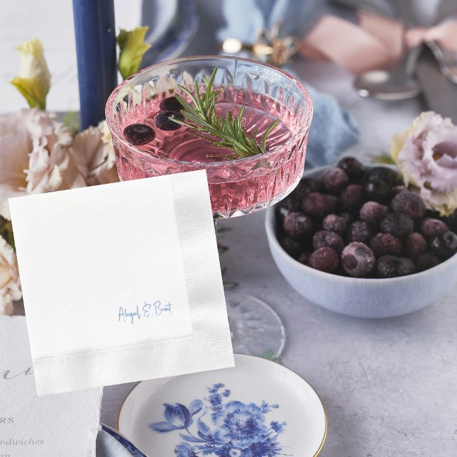 Sapphire Blue Text Coined Wedding Cocktail Napkin (Creator Uploaded)