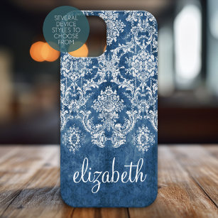 Sapphire Blue Vintage Damask Pattern and Name Galaxy S4 Case
