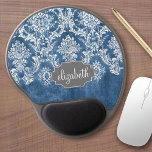 Sapphire Blue Vintage Damask Pattern and Name Gel Mouse Pad<br><div class="desc">A vintage pattern with a chalkboard and lace design. Look closely to the flowers and leaves.A trendy design with jewel tone colours and elegance. Items are easier to customise when you replace all text and photos first. If your art still needs to be adjusted, click on the Customise This button....</div>