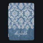 Sapphire Blue Vintage Damask Pattern and Name iPad Mini Cover<br><div class="desc">A vintage pattern with a chalkboard and lace design. Look closely to the flowers and leaves.A trendy design with jewel tone colours and elegance. Items are easier to customise when you replace all text and photos first. If your art still needs to be adjusted, click on the Customise This button....</div>