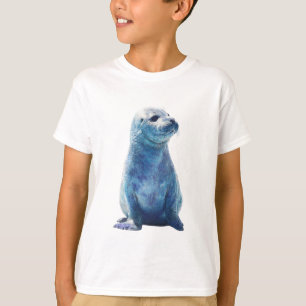 Sapphire Blue Watercolor Baby Seal Kids T-Shirt