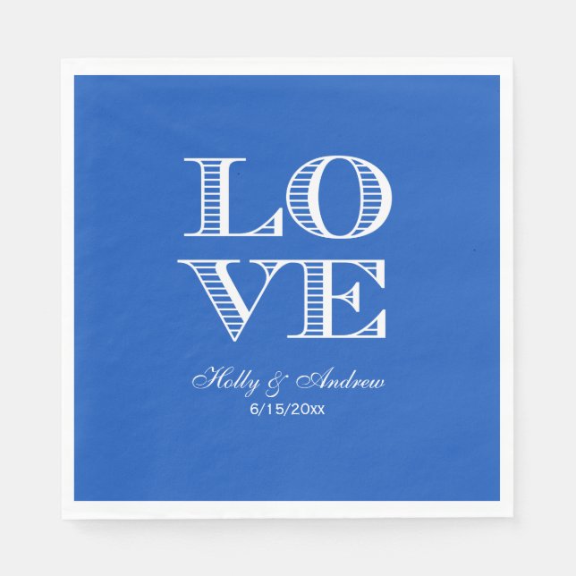 Sapphire Blue, White LOVE Napkins (Front)