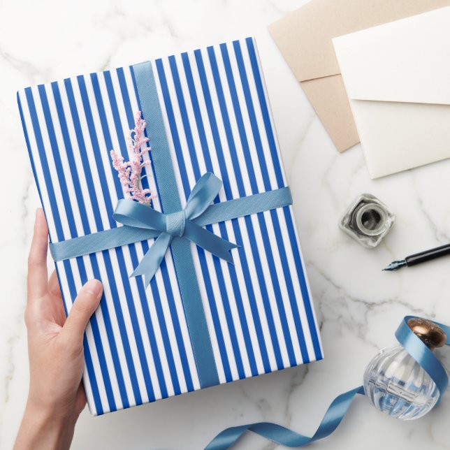Sapphire Blue & White Stripes Wrapping Paper (Gifting)