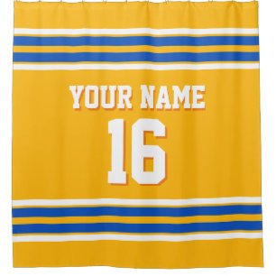 Sapphire Blue Wht Stripes Sports Jersey Shower Curtain
