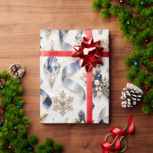 Sapphire Blue Winter Jewel Ribbons Wrapping Paper