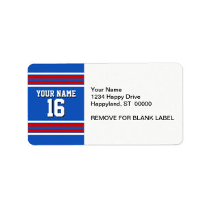 Sapphire Blue with Red White Stripes Team Jersey Label
