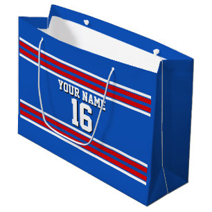 Sapphire Blue with Red White Stripes Team Jersey Large Gift Bag
