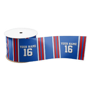 Sapphire Blue with Red White Stripes Team Jersey Satin Ribbon