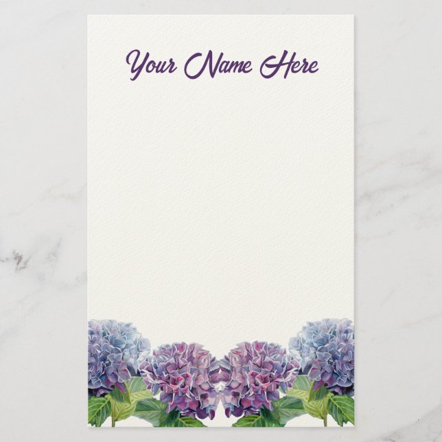 Sapphire Blues Hydrangeas Stationery (Front)