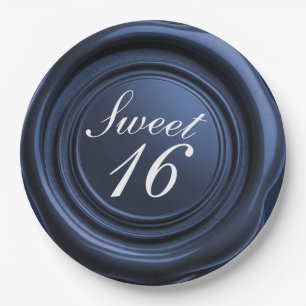 Sapphire Candle Wax Seal Drip Sweet 16 Wedding Paper Plate