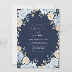 Sapphire Champagne Bloom Wedding Invitation
