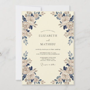 Sapphire Champagne Petal Wedding Invitation