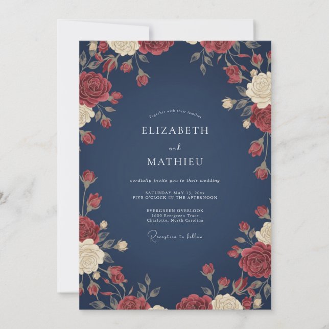 Sapphire Crimson Painted Wedding Invitation (Front)