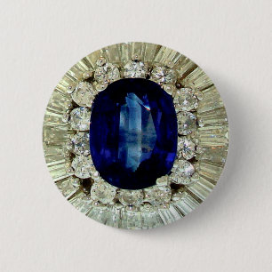 Sapphire Diamonds Vintage Costume Jewellery Brooch 6 Cm Round Badge