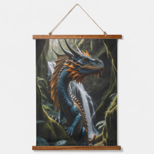 Sapphire Ember Enchanted Forest Dragon Fantasy Hanging Tapestry