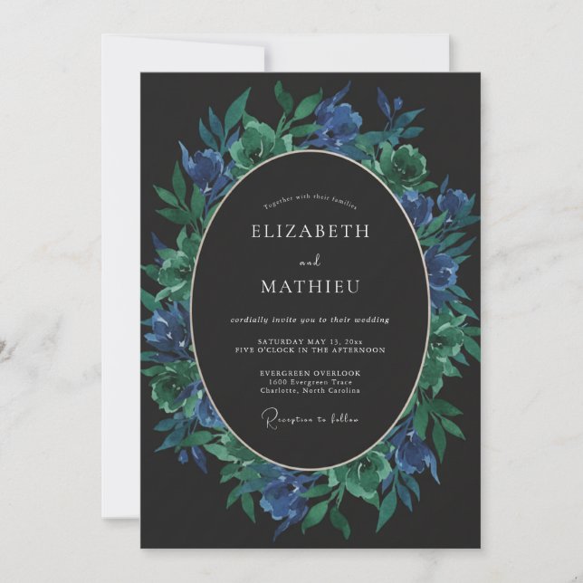 Sapphire Emerald Foliage Eucalyptus Wedding Invitation (Front)