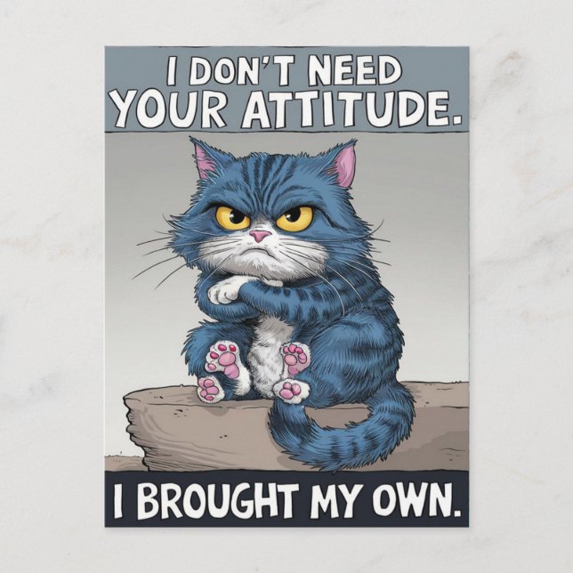 Sapphire Feline Perched on Wooden Perch  Postcard (Front)