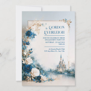 Sapphire Floral Castle Wedding Invitation