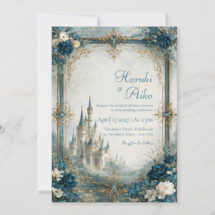 Sapphire Floral Castle Wedding Invitation
