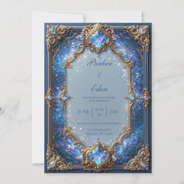 Sapphire Galaxy Filigree Wedding Invitation (Front)