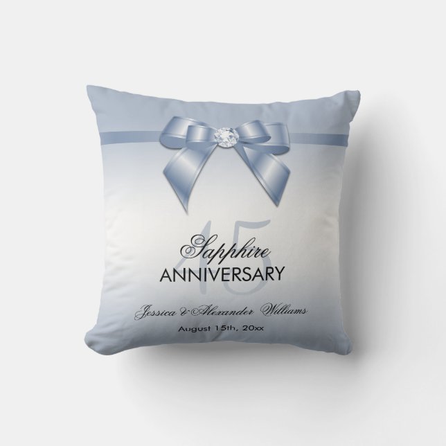 Sapphire Gem Bow & Ribbon 45th Wedding Anniversary Cushion (Front)
