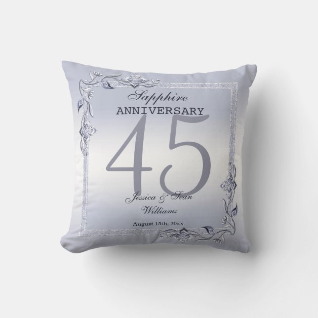 Sapphire Gem & Glitter 45th Wedding Anniversary  Cushion (Front)