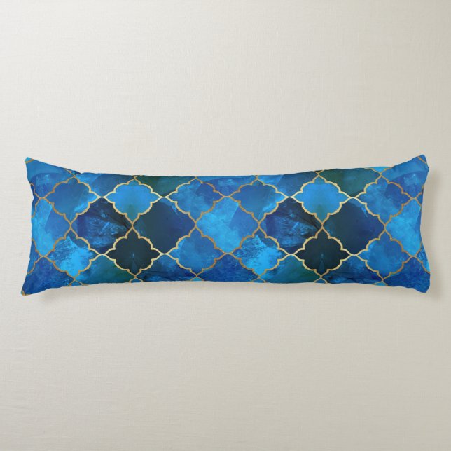 Sapphire Gemstone & Gold Moroccan Tile Pattern Body Cushion (Front)